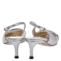 Pre Owned Dolce & Gabbana Silver Leather Slingback Pumps  Size 36.5