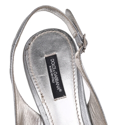 Pre Owned Dolce & Gabbana Silver Leather Slingback Pumps  Size 36.5