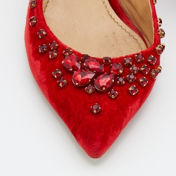Pre Owned Dolce & Gabbana Red Velvet Crystal Embellished Pointed Toe Slingback Pumps Size 38