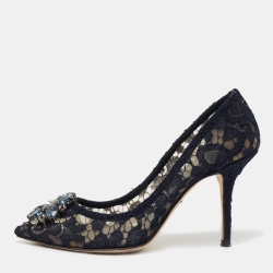 Pre Owned Dolce & Gabbana Navy Blue Lace Bellucci Pumps Size 37