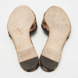 Pre Owned Dolce & Gabbana Brown Leopard Print Canvas Crystal Embellished Flat Slides Size 40.5