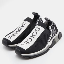 Pre Owned Dolce & Gabbana Black/White Knit Fabric Sorrento Slip On Sneakers Size 38