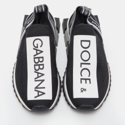 Pre Owned Dolce & Gabbana Black/White Knit Fabric Sorrento Slip On Sneakers Size 38