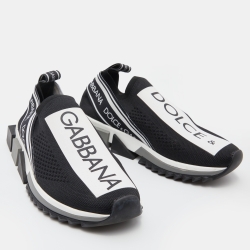 Pre Owned Dolce & Gabbana Black/White Knit Fabric Sorrento Slip On Sneakers Size 38