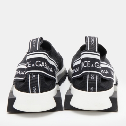 Pre Owned Dolce & Gabbana Black/White Knit Fabric Sorrento Slip On Sneakers Size 38