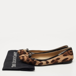 مملوكة مسبقًا Dolce & Gabbana Brown/Black Leopard Print Coated Canvas and Patent Ballet Flats Size 40