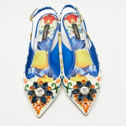 Pre Owned Dolce & Gabbana Multicolor Printed Patent Leather Crystal Embellished Slingback Pumps Size 39