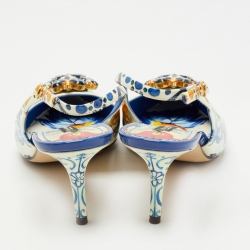 Pre Owned Dolce & Gabbana Multicolor Printed Patent Leather Crystal Embellished Slingback Pumps Size 39