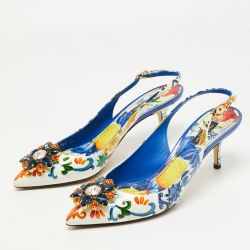 Pre Owned Dolce & Gabbana Multicolor Printed Patent Leather Crystal Embellished Slingback Pumps Size 39