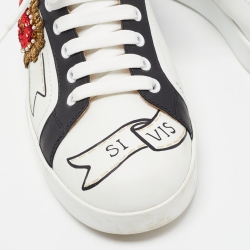Pre Owned Dolce & Gabbana White Printed Leather Heart Embroidered Portofino Sneakers Size 40.5