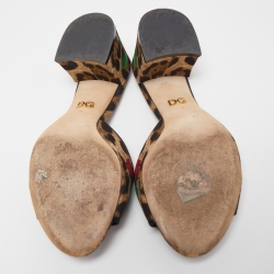 Dolce & Gabbana Multicolor Leopard/Floral Print Canvas Crystal Embellished Slide Sandals Size 37