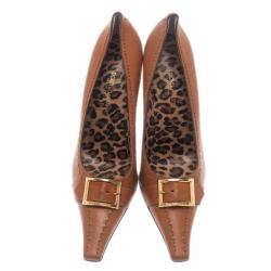 مملوكة مسبقًا Dolce and Gabbana Beige Leather Pointed Toe Buckle Pumps Size 39.5