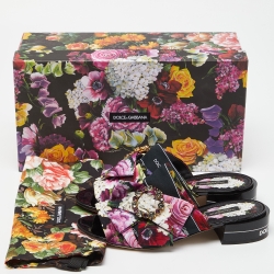 Dolce & Gabbana Multicolor Floral Print Fabric Embellished Slide Sandals Size 38