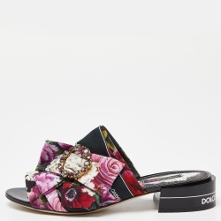 Dolce & Gabbana Multicolor Floral Print Fabric Embellished Slide Sandals Size 38