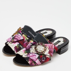 Dolce & Gabbana Multicolor Floral Print Fabric Embellished Slide Sandals Size 38