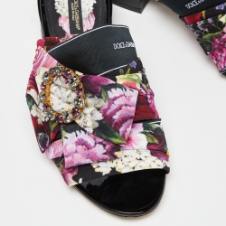 Dolce & Gabbana Multicolor Floral Print Fabric Embellished Slide Sandals Size 38