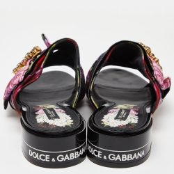 Dolce & Gabbana Multicolor Floral Print Fabric Embellished Slide Sandals Size 38