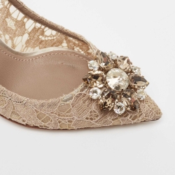 Pre Owned Dolce & Gabbana Beige Lace Crystal Embellished Bellucci Pumps Size 38