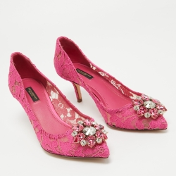 Pre Owned Dolce & Gabbana Fuchsia Pink Lace Bellucci Pumps Size 39