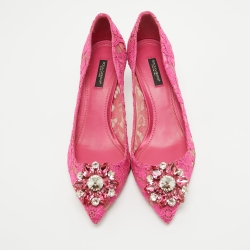 Pre Owned Dolce & Gabbana Fuchsia Pink Lace Bellucci Pumps Size 39