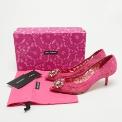 Pre Owned Dolce & Gabbana Fuchsia Pink Lace Bellucci Pumps Size 39