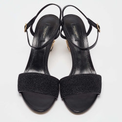 Pre Owned Dolce & Gabbana Black Leather and Lurex Keira DG Baroque Sandals Size 41