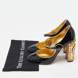 Pre Owned Dolce & Gabbana Black Patent Leather Crystal Embellished Block Heel Mary Jane Pumps Size 39