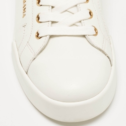 Pre Owned Dolce & Gabbana White Leather Pearl Embellished Portofino Sneakers Size 39