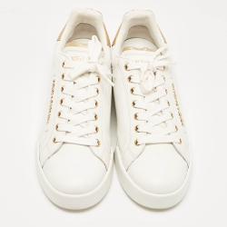 Pre Owned Dolce & Gabbana White Leather Pearl Embellished Portofino Sneakers Size 39