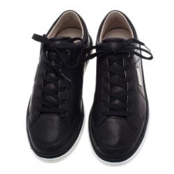 Pre Owned Dolce and Gabbana Black Leather Logo Plaque Sneakers Size 39