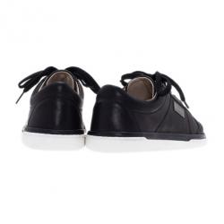 Pre Owned Dolce and Gabbana Black Leather Logo Plaque Sneakers Size 39