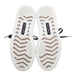 Pre Owned Dolce and Gabbana Black Leather Logo Plaque Sneakers Size 39