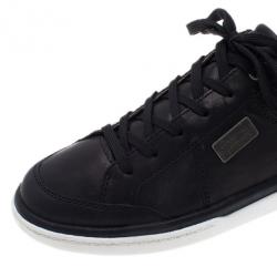 Pre Owned Dolce and Gabbana Black Leather Logo Plaque Sneakers Size 39