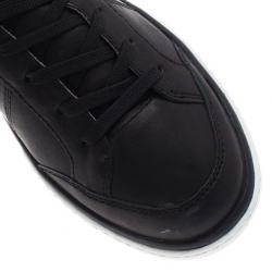 Pre Owned Dolce and Gabbana Black Leather Logo Plaque Sneakers Size 39