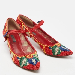 Pre Owned Dolce & Gabbana Multicolor Woven Raffia Pumps Size 36