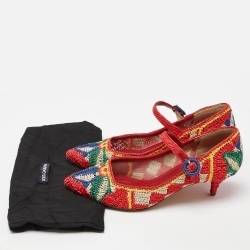 Pre Owned Dolce & Gabbana Multicolor Woven Raffia Pumps Size 36