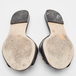 Pre Owned Dolce & Gabbana Black Leather DG Amore Flat Sandals Size 38