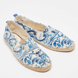 Pre Owned Dolce & Gabbana Blue/White Maiolica Print Canvas Slip On Espadrilles Size 38