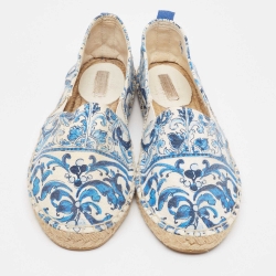 Pre Owned Dolce & Gabbana Blue/White Maiolica Print Canvas Slip On Espadrilles Size 38