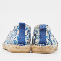 Pre Owned Dolce & Gabbana Blue/White Maiolica Print Canvas Slip On Espadrilles Size 38