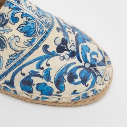 Pre Owned Dolce & Gabbana Blue/White Maiolica Print Canvas Slip On Espadrilles Size 38
