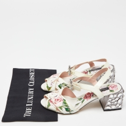 Pre Owned Dolce & Gabbana Multicolor Floral Print Patent Leather Block Heel Sandals Size 37.5