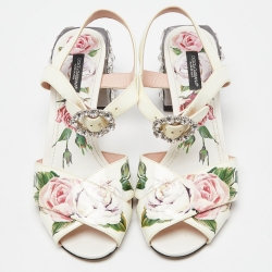 Pre Owned Dolce & Gabbana Multicolor Floral Print Patent Leather Block Heel Sandals Size 37.5