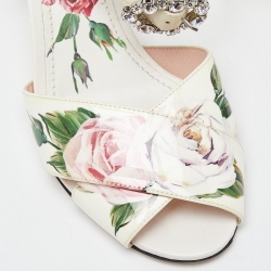 Pre Owned Dolce & Gabbana Multicolor Floral Print Patent Leather Block Heel Sandals Size 37.5