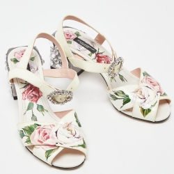 Pre Owned Dolce & Gabbana Multicolor Floral Print Patent Leather Block Heel Sandals Size 37.5