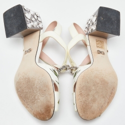 Pre Owned Dolce & Gabbana Multicolor Floral Print Patent Leather Block Heel Sandals Size 37.5