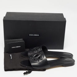Pre Owned Dolce & Gabbana Black Leather DG Millennials Flat Slides Size 38