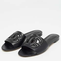Pre Owned Dolce & Gabbana Black Leather DG Millennials Flat Slides Size 38