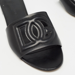 Pre Owned Dolce & Gabbana Black Leather DG Millennials Flat Slides Size 38