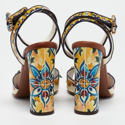 Pre Owned Dolce & Gabbana Multicolor Printed Patent Leather Embellished Ankle Wrap Sandals Size 38